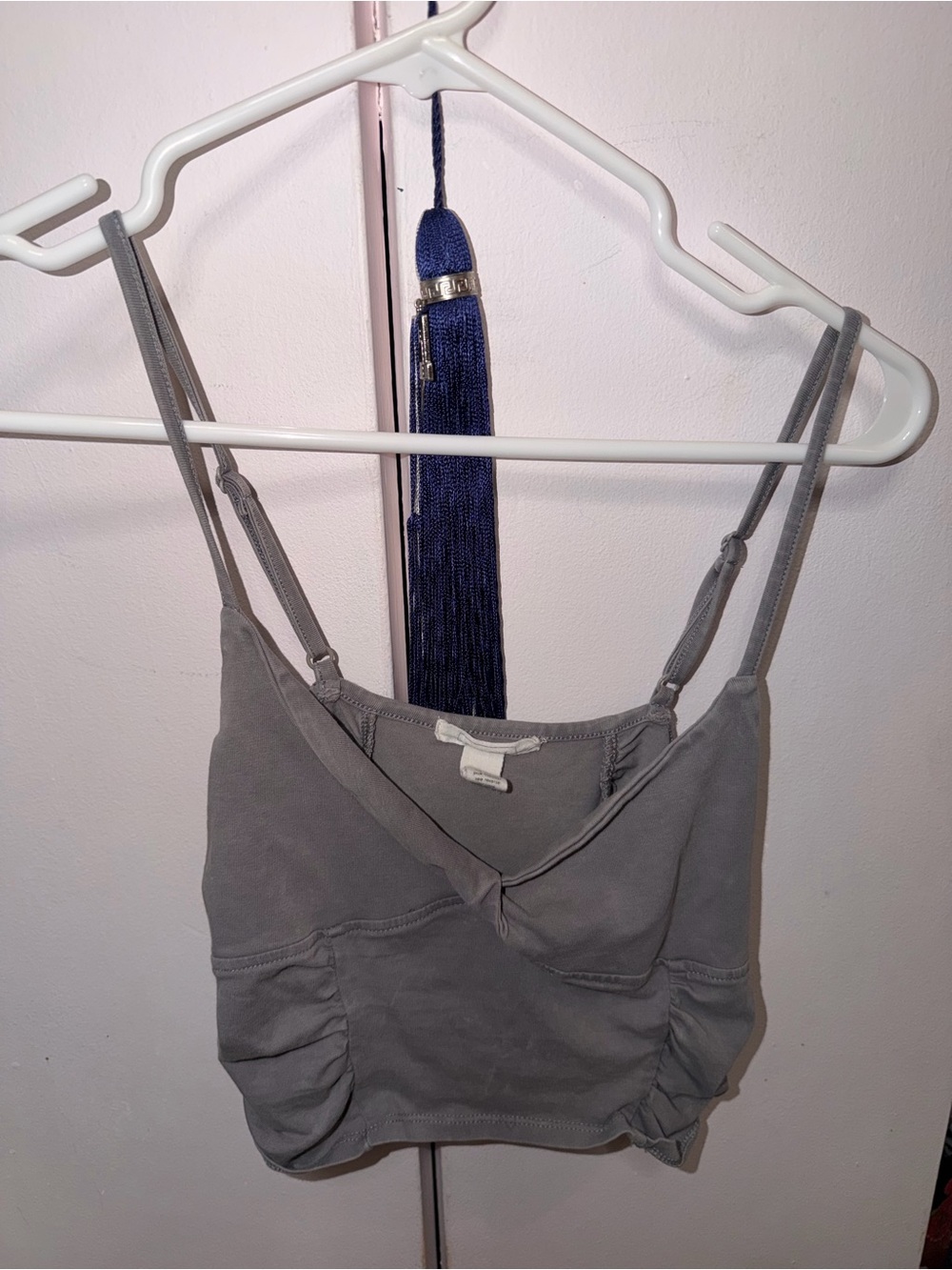 Full Tilt Gray Spaghetti Strap Ruched Crop Top